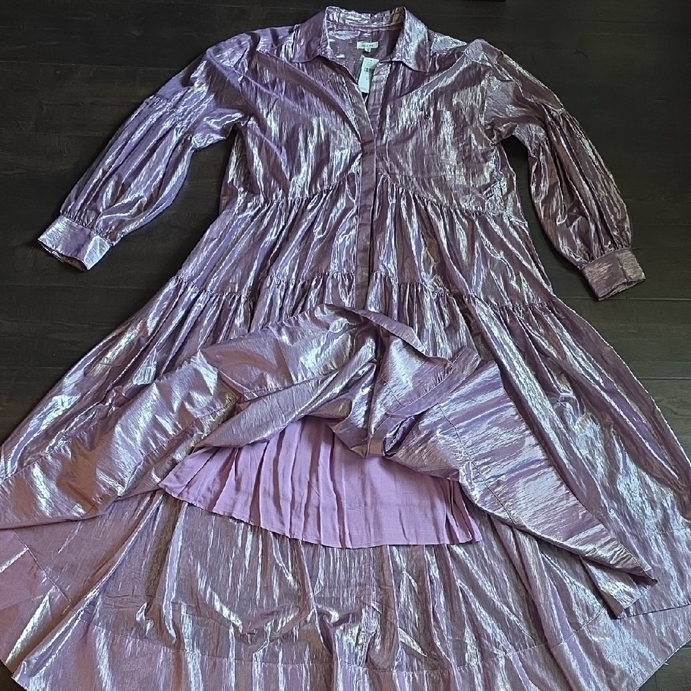 Anthropologie- Pilcro Shimmery Lilac Button-Front Tiered Dress - Picture 2 of 16
